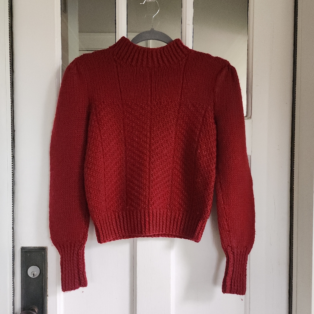 Handmade Knitted Burgandy Cropped Crewneck Sweater
